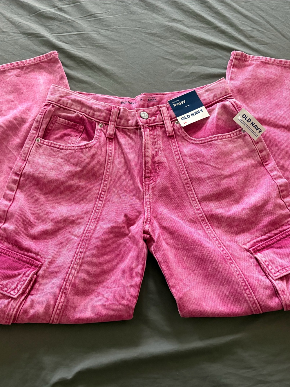 Old Navy Girls PinkHigh Rise Baggy Cargo Boyfriend Jeans